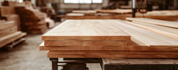 Poster - Stack of wood planks sitting in a lumber yard