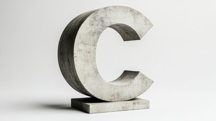 Poster - Concrete letter c positioned vertically on minimalist white surface, symbolizing alphabetic character with clean, architectural graphic design aesthetic