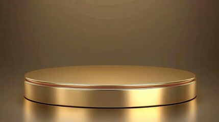 Poster - Polished golden circular platform featuring copper accent, resting on gleaming metallic surface, highlighting premium product presentation