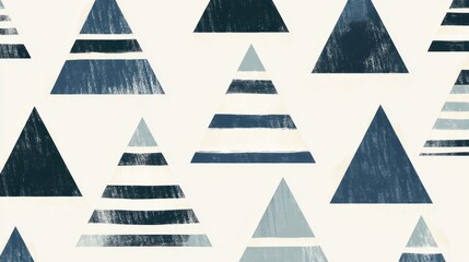 Fototapete - Textured blue triangles and stripes overlapping on off white surface, forming geometric contemporary pattern design
