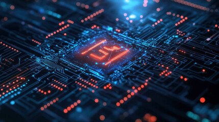 Poster - Futuristic Microchip Design with Intricate Circuitry and Vibrant Light Effects