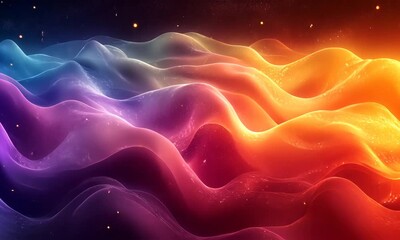 Fototapete - Abstract Wavy Gradient Background with Vibrant Colors and Sparkling Particles