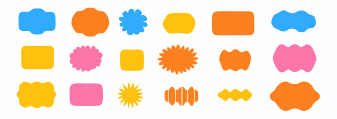 Poster - Colorful Shape Collection: A diverse set of vibrant, geometric shapes, including circles, rectangles, stars, and abstract forms, offering versatility for design projects.