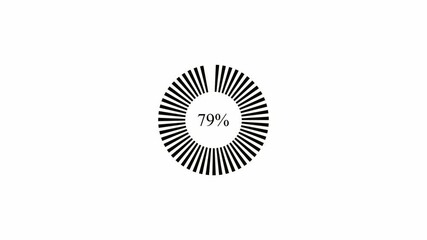 Abstract glowing progress bar motion indicator from 0 to 80 increasing percentage on black background. 4k video animation.