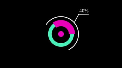 Abstract glowing progress bar motion indicator from 0 to 40 increasing percentage on black background. 4k video animation.