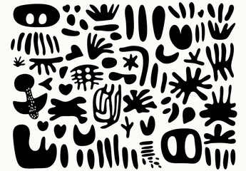 Fototapete - Abstract Shape Collection: An eye-catching collection of bold, black abstract shapes and forms arranged on a simple background