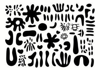 Poster - Abstract Shapes and Forms: A dynamic collection of diverse black shapes, creating a visually intriguing graphic composition. The image is striking for its clean lines, and artistic design.