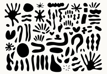 Fototapete - Black Abstract Shapes: A collection of diverse, minimalist black abstract shapes on a backdrop of simplicity, offering a modern and versatile aesthetic.