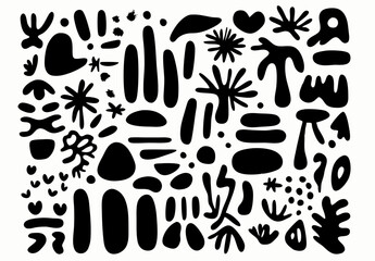 Fototapete - Abstract Black Shapes: A collection of diverse abstract black shapes creating a modern, stylish, and eye-catching design. It is a versatile asset suitable for graphic design projects.