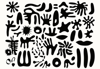 Fototapete - Abstract Shapes Composition: A collection of diverse, black abstract shapes on a flat background.