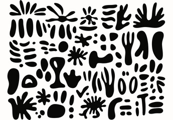 Fototapete - Abstract Ink Shapes: A collection of diverse abstract ink shapes in contrasting black hues on a pristine surface, inviting the imagination to wander and discover.