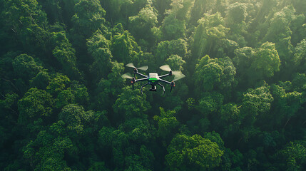 Poster - an ai powered drone monitoring forest health and wildlife migration, dense forest with real-time env