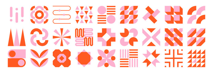 Wall Mural - set, collection of abstract geometric bauhaus pattern shapes, vector trendy modern elements design	