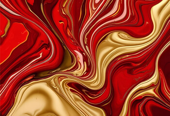 Poster - Crimson and Gold Swirls: An eye-catching artistic presentation with rich crimson and golden hues that merge to create a captivating sense of motion and depth
