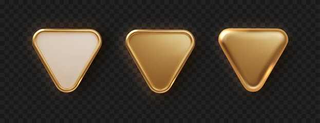 Leinwandbilder - Golden plate button shape with frame. Realistic isolated design element, golden glossy label. Realistic 3D design.