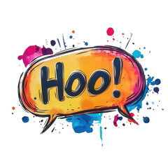Poster - Colorful speech bubble with the word hello on a Transparent background filled with splashes of vibrant paint, speech bubble with the word hello in it, PNG background