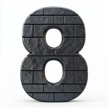 Font 8 shaped number text with grey brick stone pattern, alphabet learning, isolated white
