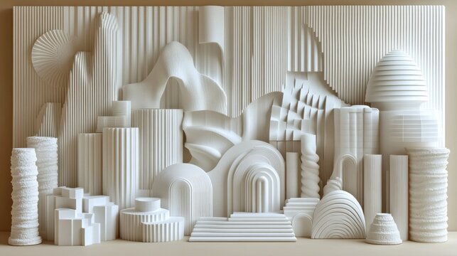 Abstract 3D White Architectural Forms Composition