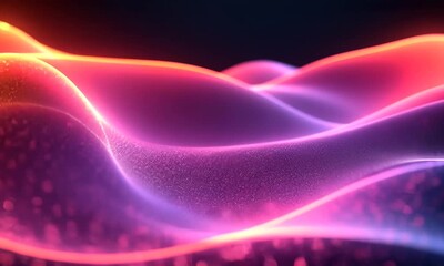 Poster - Dynamic pink and orange wave pattern with glowing particles, perfect for abstract backgrounds