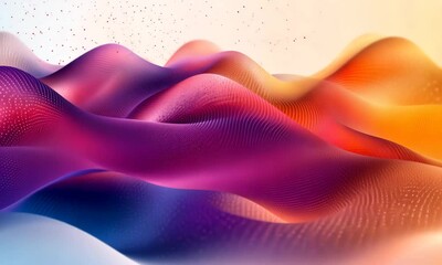 Poster - Abstract Colorful Wavy Landscape Background with Glowing Dots and Dynamic Flowing