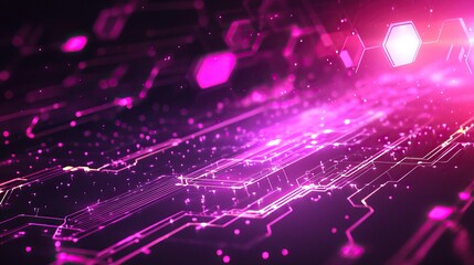 Poster - Abstract digital circuit board glowing in pink