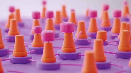 Abstract network design, vibrant structures on a purple grid