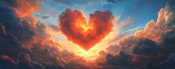 Poster - Heart shaped cloud floating in the sky at sunset