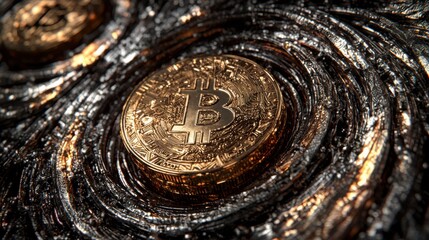 Aufkleber - 3d bitcoin shaped in a spiral pattern illustrating cryptocurrency concepts with modern design and creative visualization