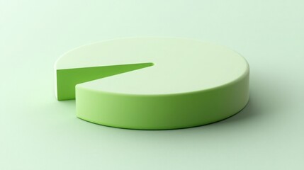 Poster - Elegant green object on a white surface representing a 3d pie chart in green tones for data visualization