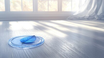 Poster - Delicate feather resting on a table surface highlighting texture and elegance with a 3d pie chart object with leaf