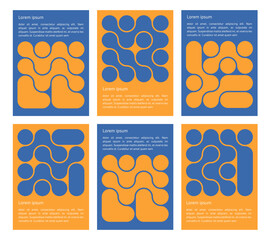 Wall Mural - set of yellow and blue poster with geometric shapes pattern. liquid connected dots, line shapes. elements form, modern design for card, invitation, wallpaper, poster