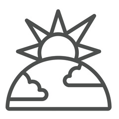 Poster - planet with clouds and sun line icon, climate change concept. vector graphics. atmosphere sky, heati