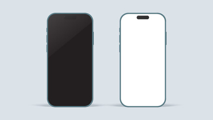 Poster - 3D Smartphone Mockup with Shadow – Front View Silver Green Mobile Phone with Black and White Blank Screens for App UI, UX Design, Website, and Presentation Display. Vector.