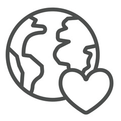 Poster - planet earth and love heart line icon, climate change concept. vector graphics. globe with heart sha
