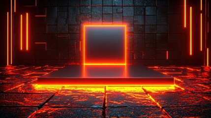 Poster - Dark room illuminated by a mysterious red light emitting from the door creating an atmosphere of intrigue and suspense
