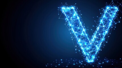Poster - A letter v formed by connected lines and dots representing the concept of digital contract verification in modern technology