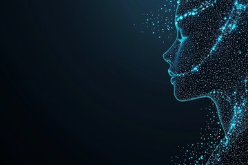 Poster - The mind and neurology are illustrated through a glowing X-ray image of a human brain, shown in a blue wireframe and isolated on a black background