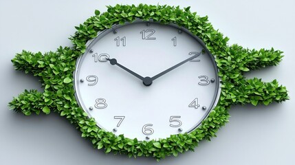 Poster - Clock surrounded by green leaf symbolizing sustainability and time management in modern society