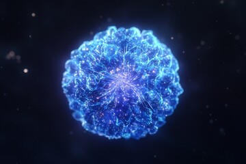 Poster - A glowing X-ray image shows a human brain in a blue wireframe, isolated against a black background to represent concepts related to neurology and the mind