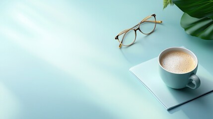 Poster - cozy workspace featuring a cup of coffee and a book on a desk creating a productive atmosphere for f