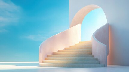 Poster - A bright staircase leading up towards a clear blue sky symbolizing paths in a microlearning course journey