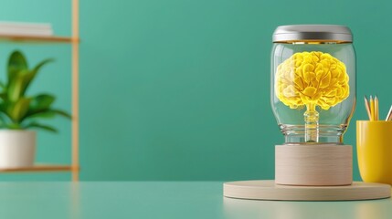 Poster - Beautiful flower enclosed inside a clear glass jar representing a mindset shift infographic concept