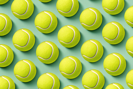 A seamless pattern of fresh, vibrant tennis balls arranged in a visually appealing layout. 