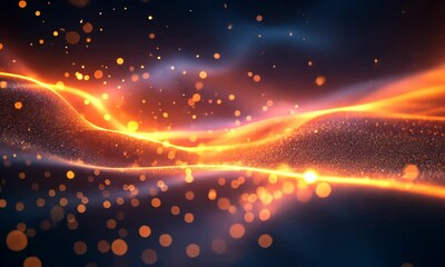Poster - Abstract glowing orange wave with sparkling particles background motion graphics