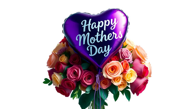 Happy Mother's Day, Purple Balloon with Flowers Bouquet, May Month, Mom Day, Generative Ai