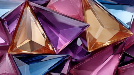 Poster - This composition showcases a variety of crystal-like shapes in vivid colors. Light reflects off the surfaces, producing prismatic effects and captivating depth
