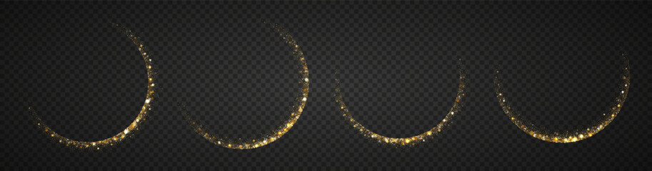 Wall Mural - Gold glitter swirl trail. Glowing circle with sparkles for festive, magical, or holiday design