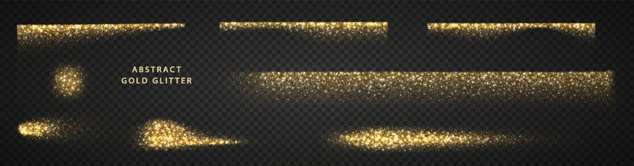 Wall Mural - shiny gold glitter elements set on black background. sparkling stars and dust for festive cards or i