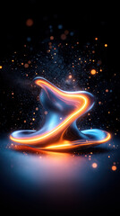 Poster - Glowing abstract form with swirling orange and blue lights at night