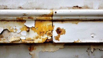 Aufkleber - Close-up view reveals a detailed abstract pattern of peeling paint and rusted metal, merging warm and cool tones to illustrate decay and age for creative use